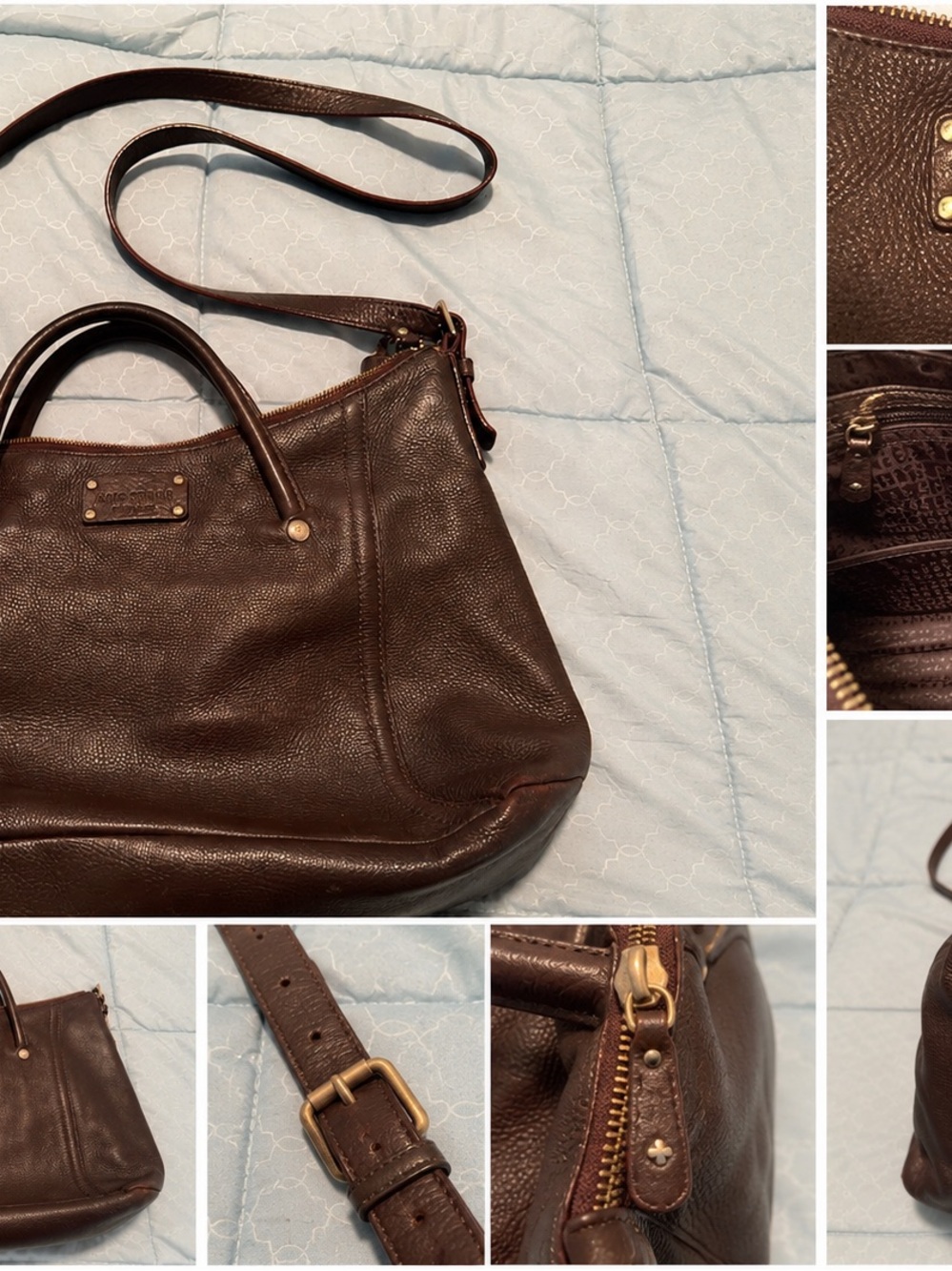 kate spade Dark Brown Pebbled Leather Shoulder Bag with Gold Hardware